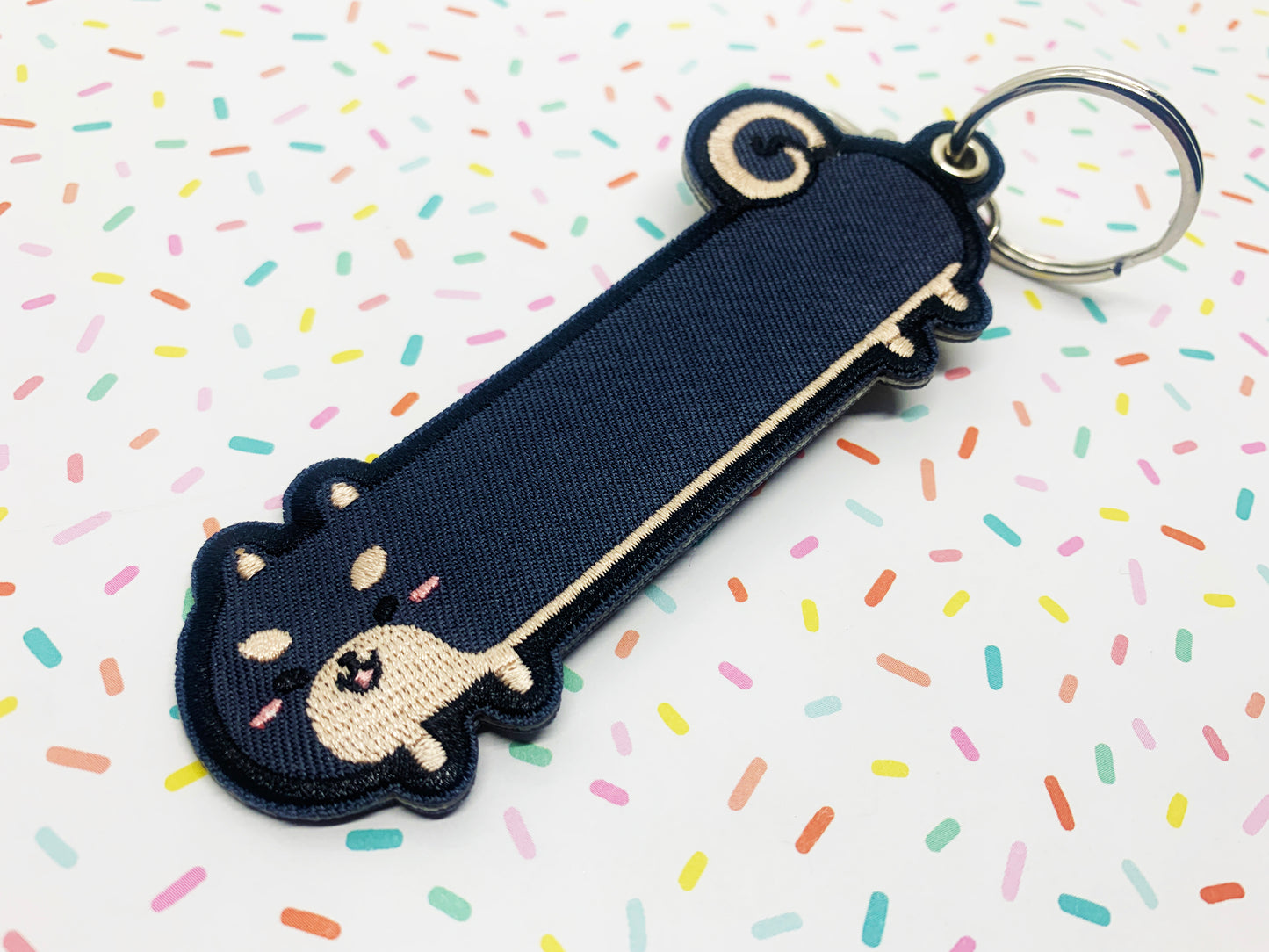 Embroidered Keychain - Long Shiba - Black