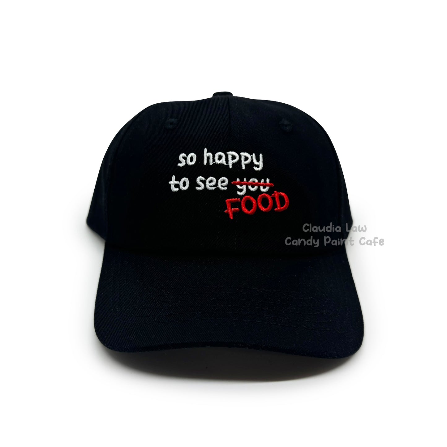 Embroidered Hat - Black - So Happy to See Food
