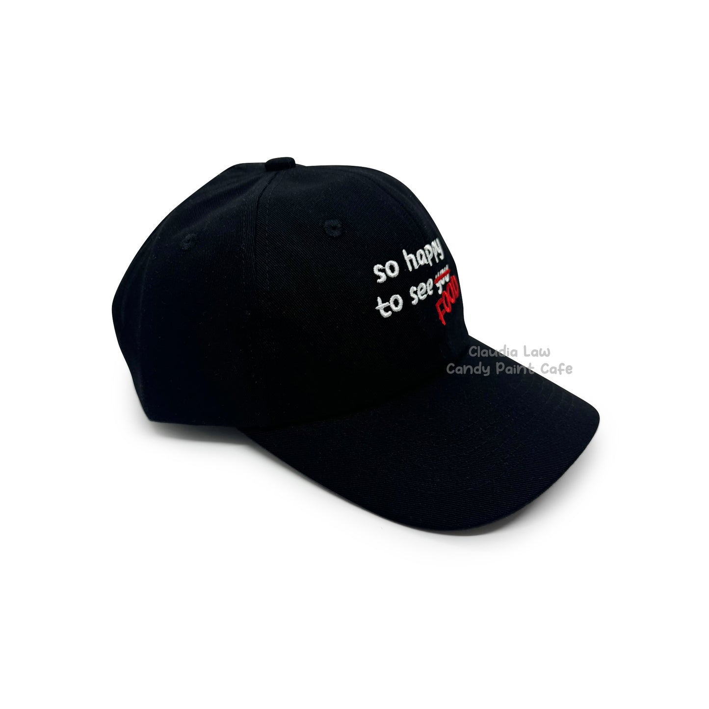 Embroidered Hat - Black - So Happy to See Food