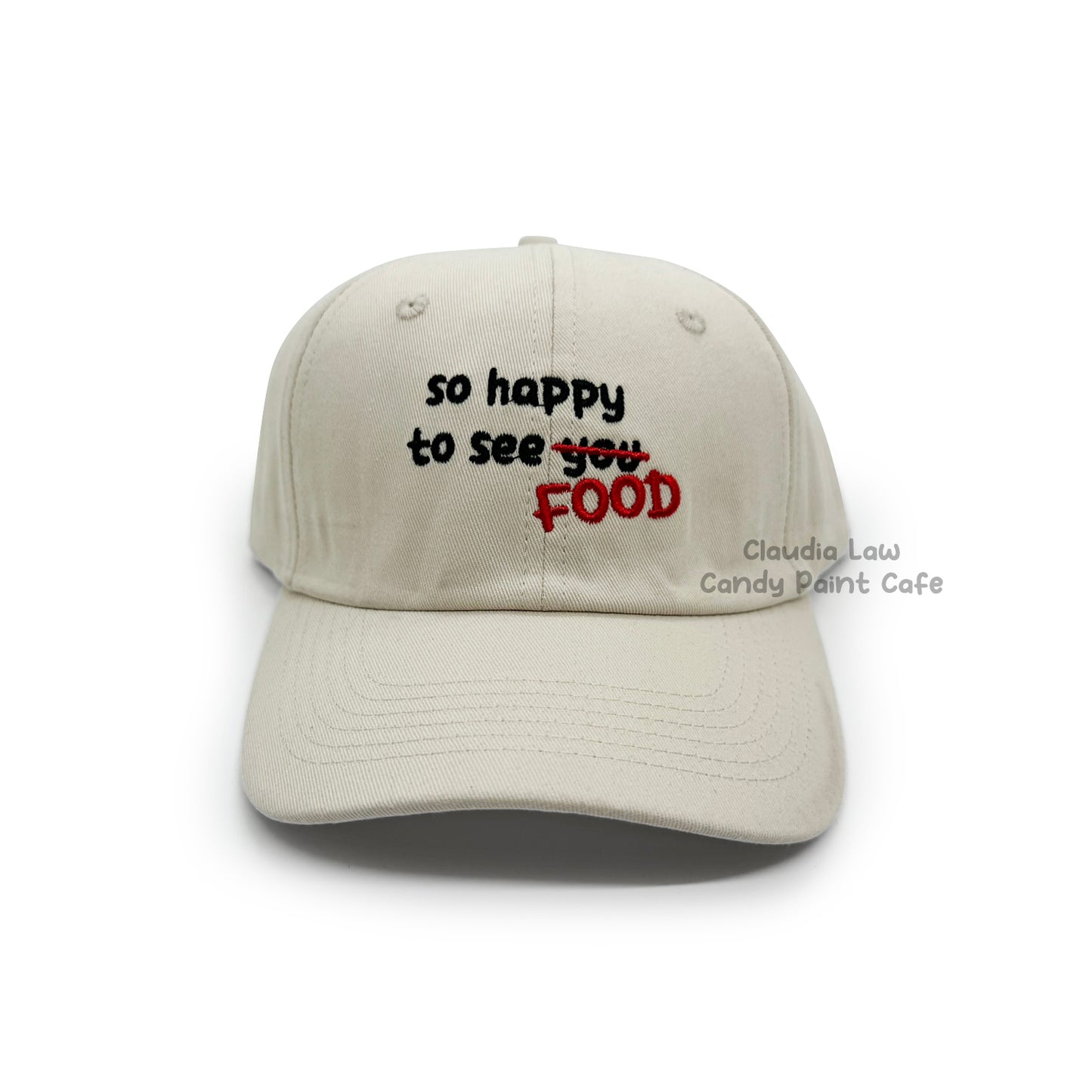 Embroidered Hat - Beige - So Happy to See Food