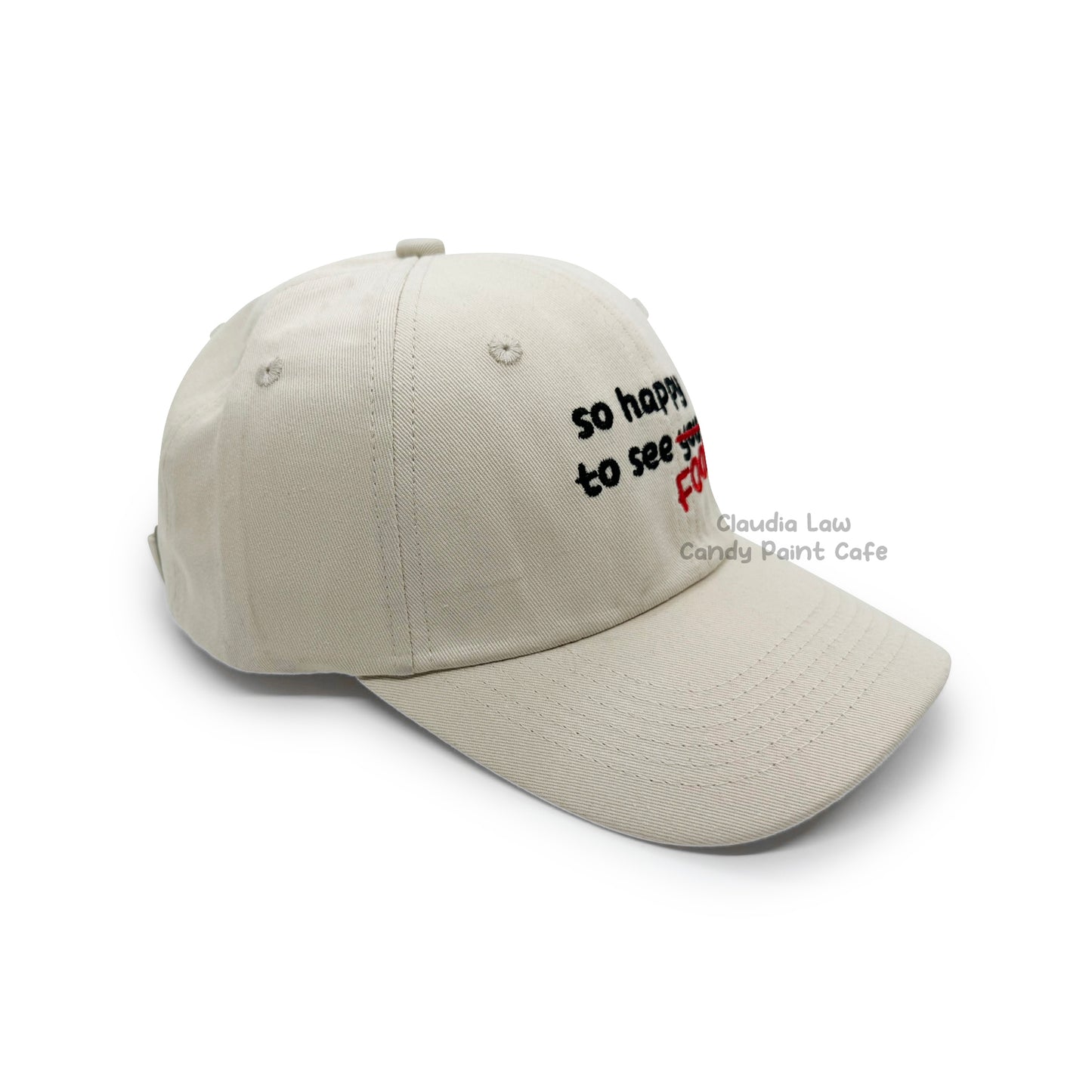 Embroidered Hat - Beige - So Happy to See Food