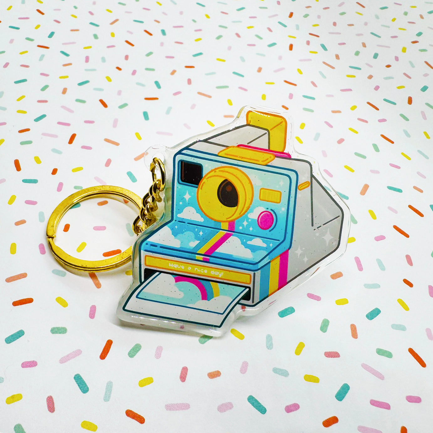 Keychain - Vintage Polaroid Camera - Rainbow