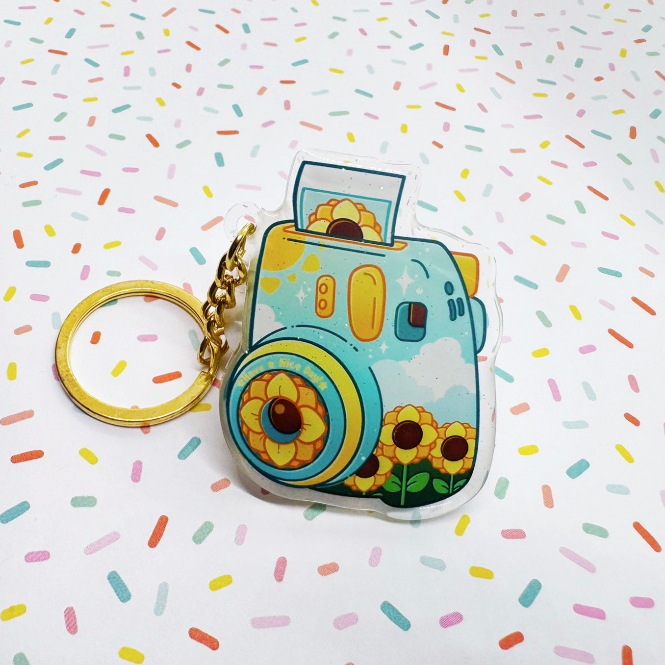 Keychain - Vintage Polaroid Camera - Sunflowers