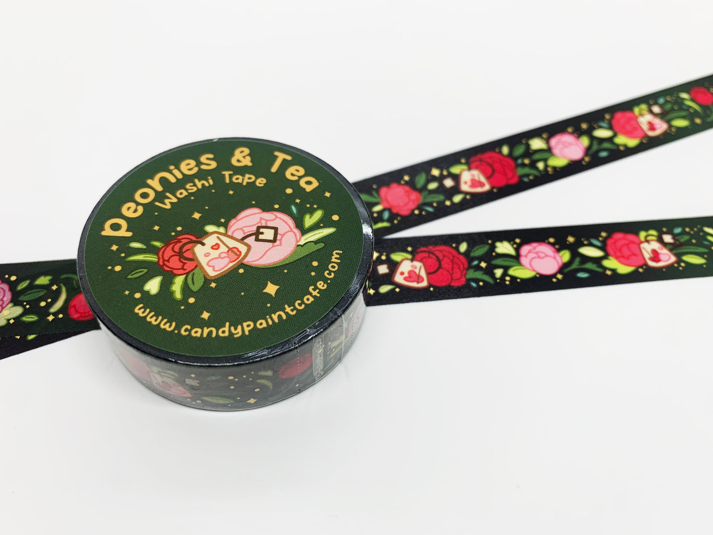 Washi Tape - Peonies and Tea - Gold Foil