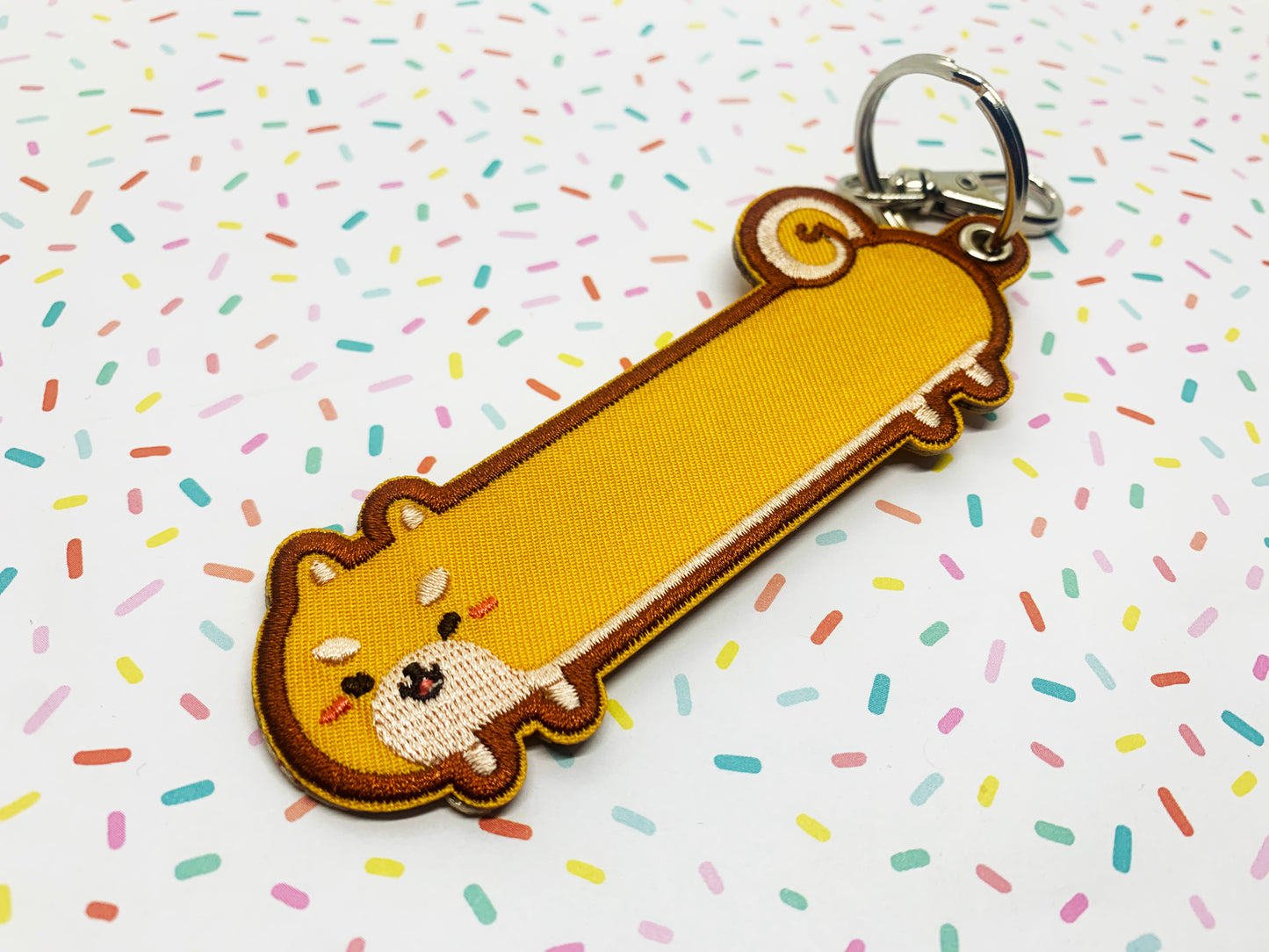 Embroidered Keychain - Long Shiba - Orange