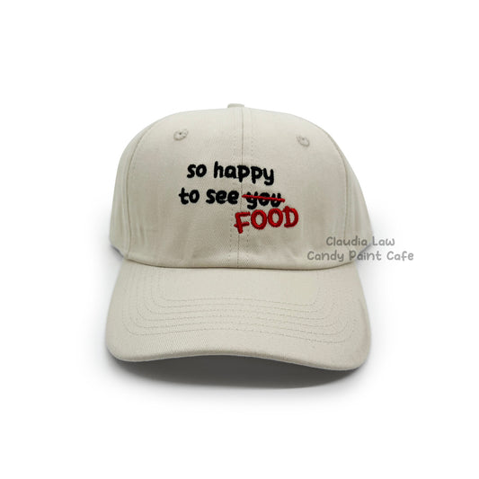 Embroidered Hat - Beige - So Happy to See Food