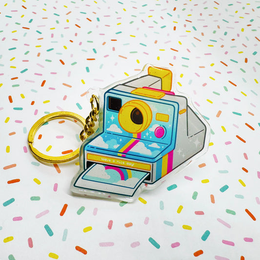 Keychain - Vintage Polaroid Camera - Rainbow