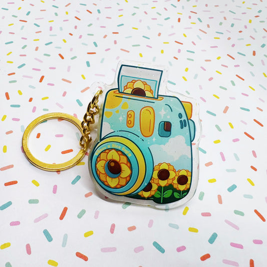 Keychain - Vintage Polaroid Camera - Sunflowers